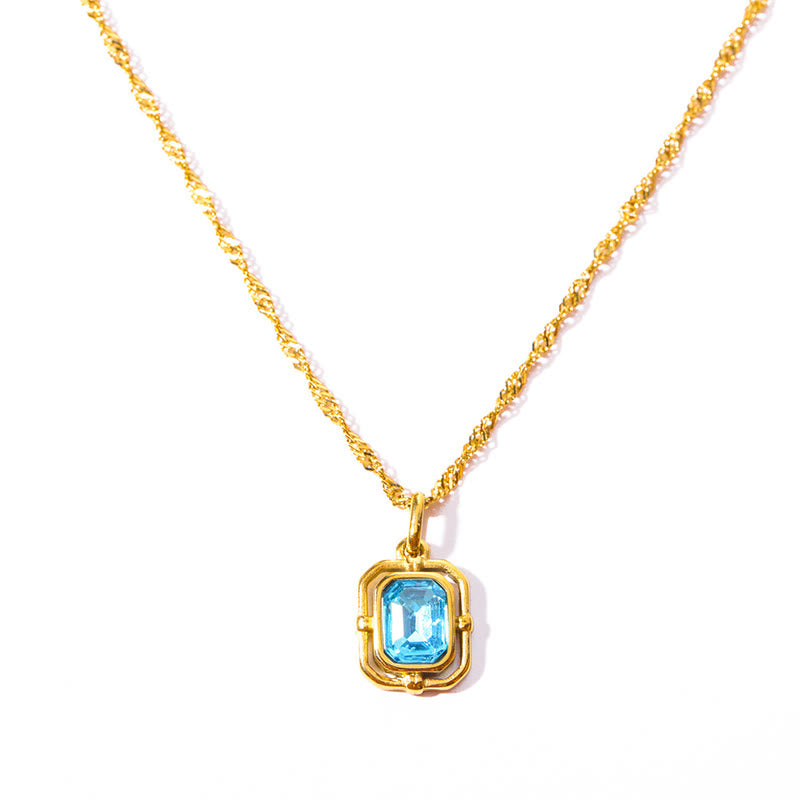 Collier en acier titane et zircon carré avec chaîne ondulée Olivenorma 