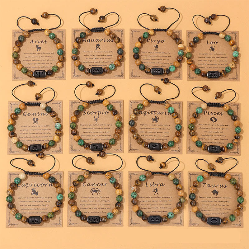 Bracelet tissé à la main en pierre naturelle avec signe du zodiaque Olivenorma