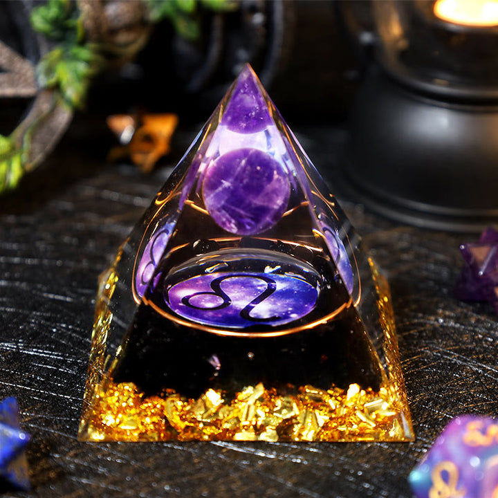 Boule d'améthyste Olivenorma Gravier d'obsidienne Pyramide d'orgone du zodiaque Lion