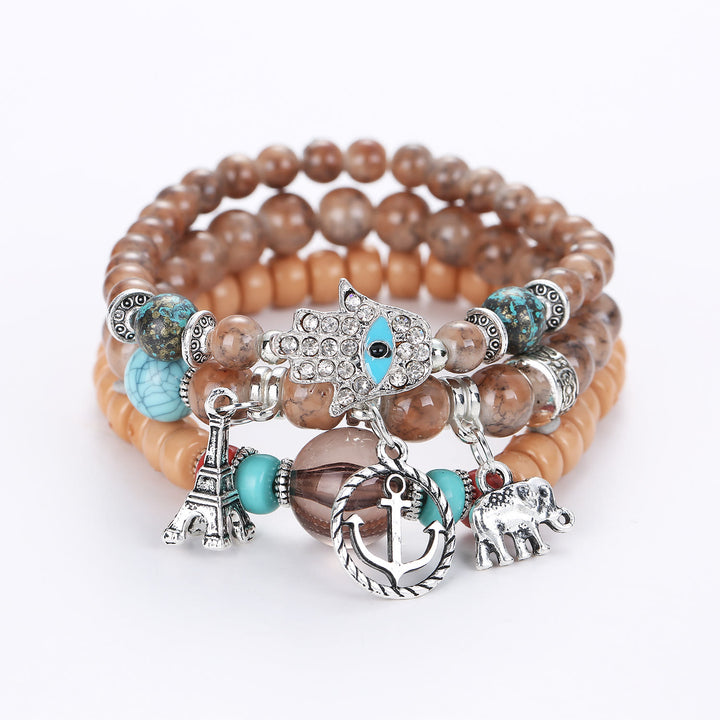 Ensemble de bracelets Hamsa contre le mauvais œil avec la tour de l'éléphant Olivenorma