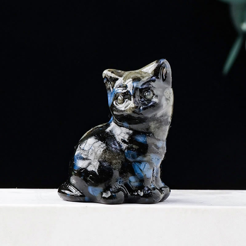 Décoration en pierre précieuse sculptée en forme de chat porte-bonheur en cristal naturel Olivenorma - Amphibole bleu - image 26