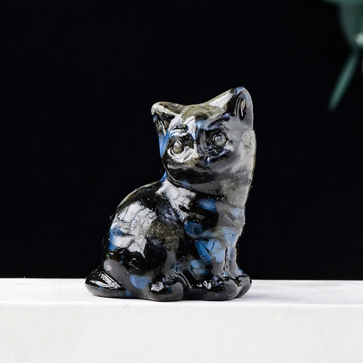 Décoration en pierre précieuse sculptée en forme de chat porte-bonheur en cristal naturel Olivenorma - Amphibole bleu - image 26