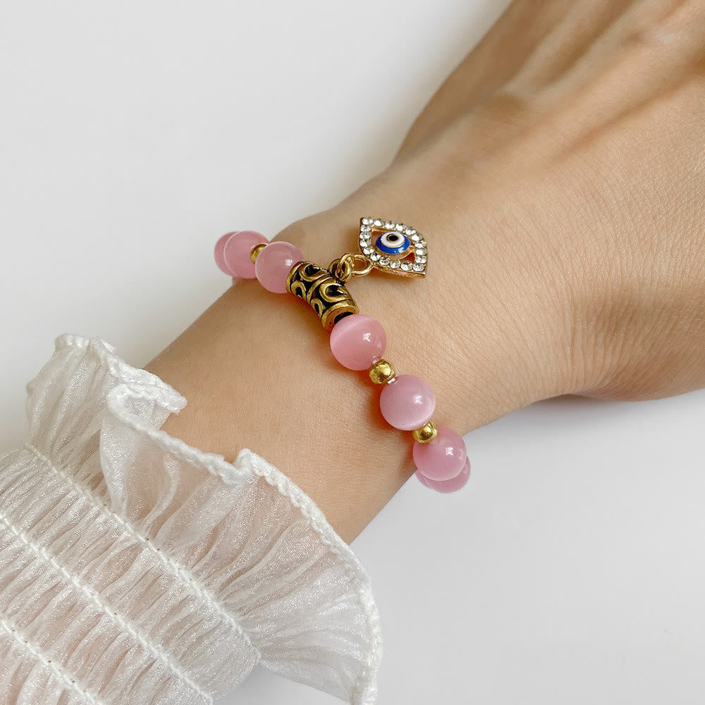 Bracelet pendentif mauvais œil en perles de pierre naturelle Olivenorma