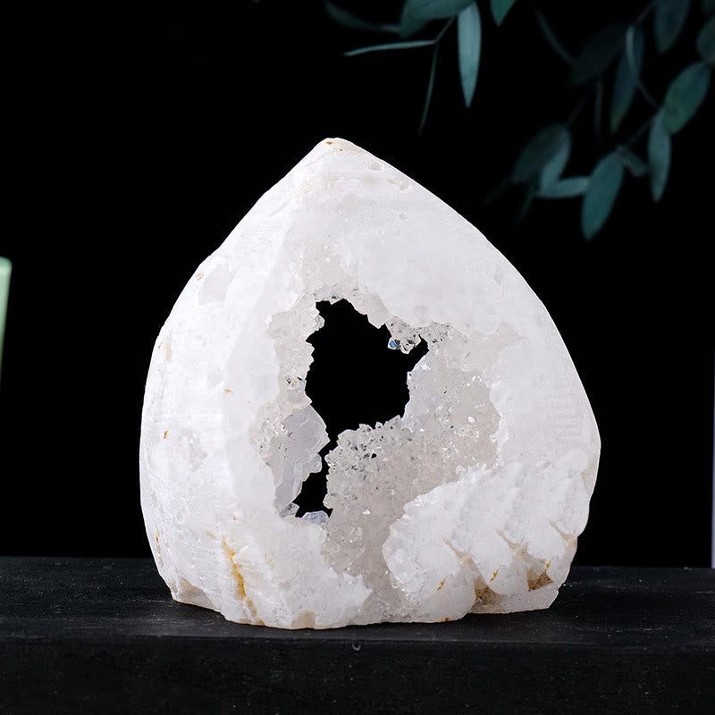 Ornements en cristal naturel en forme de flamme Olivenorma Décoration en pierres précieuses - Géode d'agate blanche - Environ 300-400 g - image 9