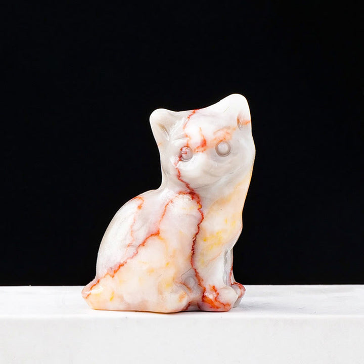 Décoration en pierre précieuse sculptée en forme de chat porte-bonheur en cristal naturel Olivenorma - Rhodochrosite - image 15