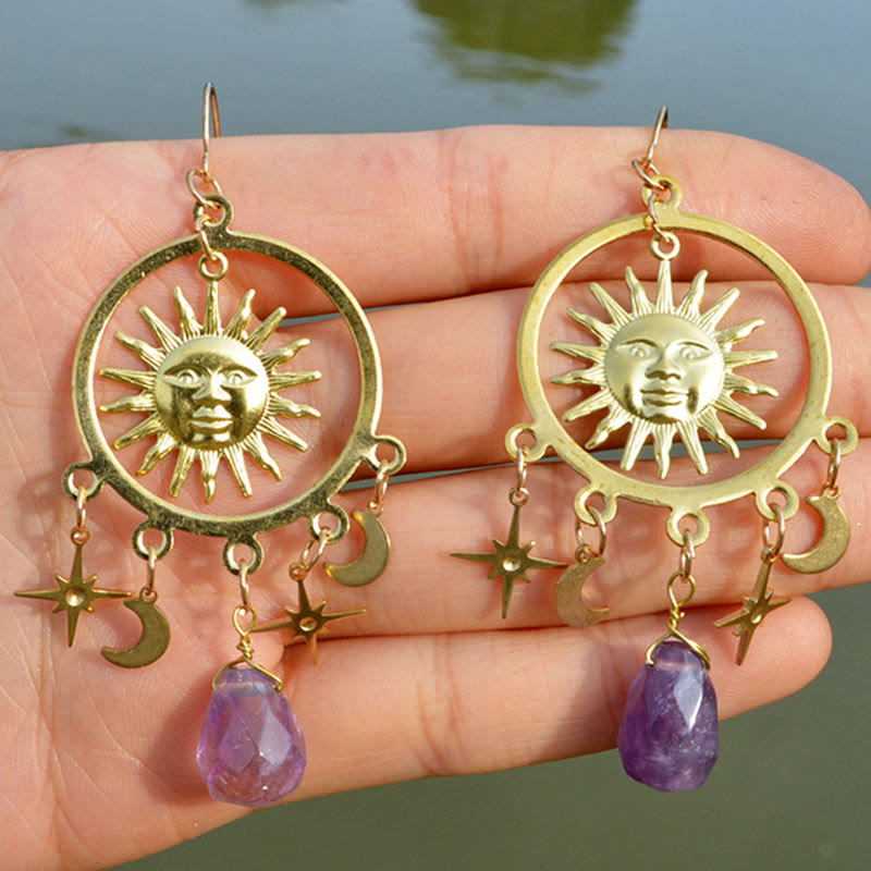 Boucles d'oreilles Olivenorma en cristal naturel goutte de pluie et ou soleil lune étoile 