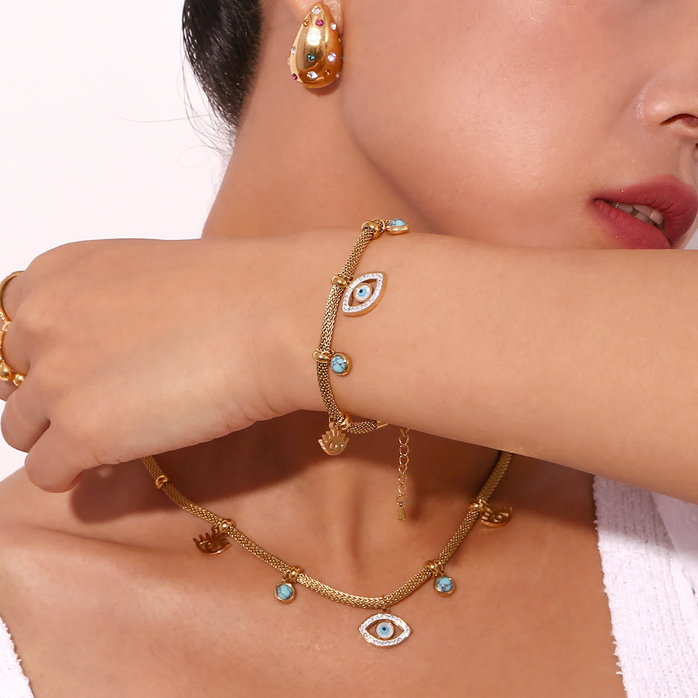 Collier à chaîne épaisse avec zircon blanc turquoise et mauvais œil Olivenorma 