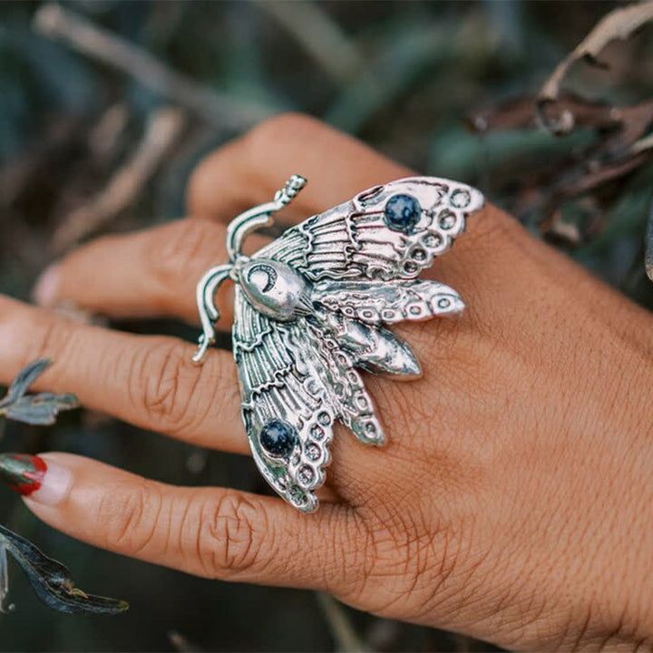 Bague sorcière papillon de nuit avec pierres précieuses Olivenorma
