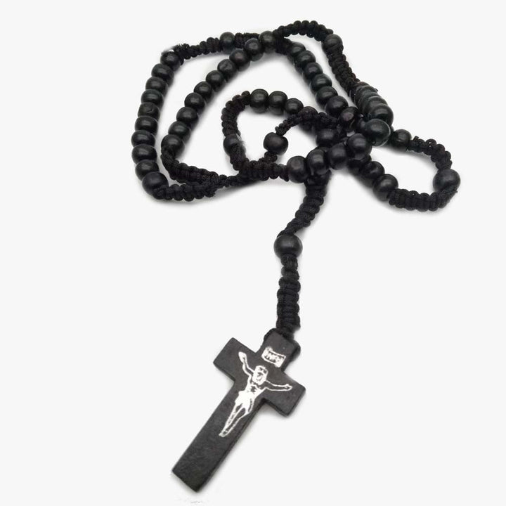 Collier chapelet en perles de bois avec croix Olivenorma