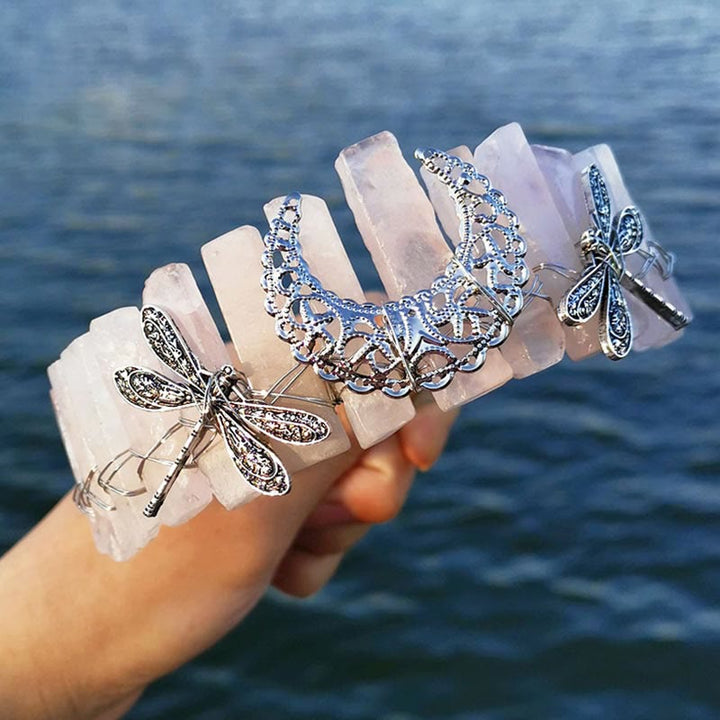 Couronne de mariée en cristal naturel avec libellule et lune Olivenorma 