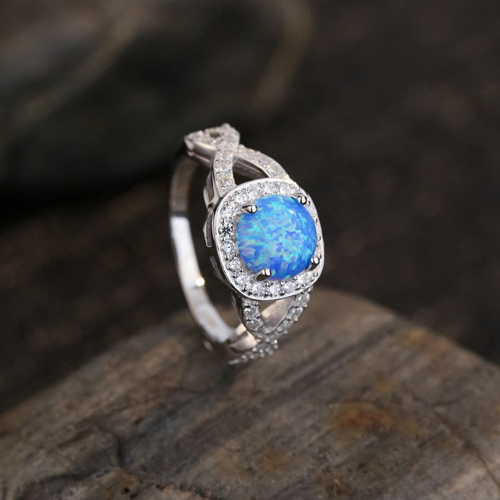 Bague Olivenorma en argent sterling 925 avec opale bleue et zircon blanc
