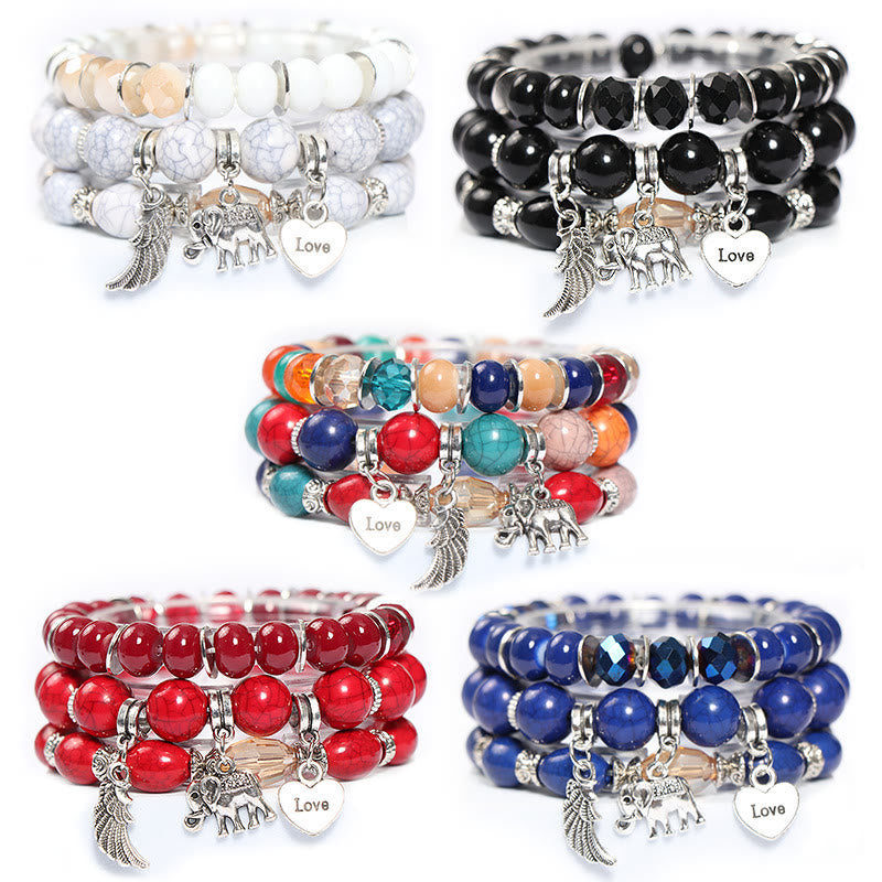 Ensemble de bracelets à perles avec pendentif en forme de cœur et ailes d'éléphant Olivenorma 