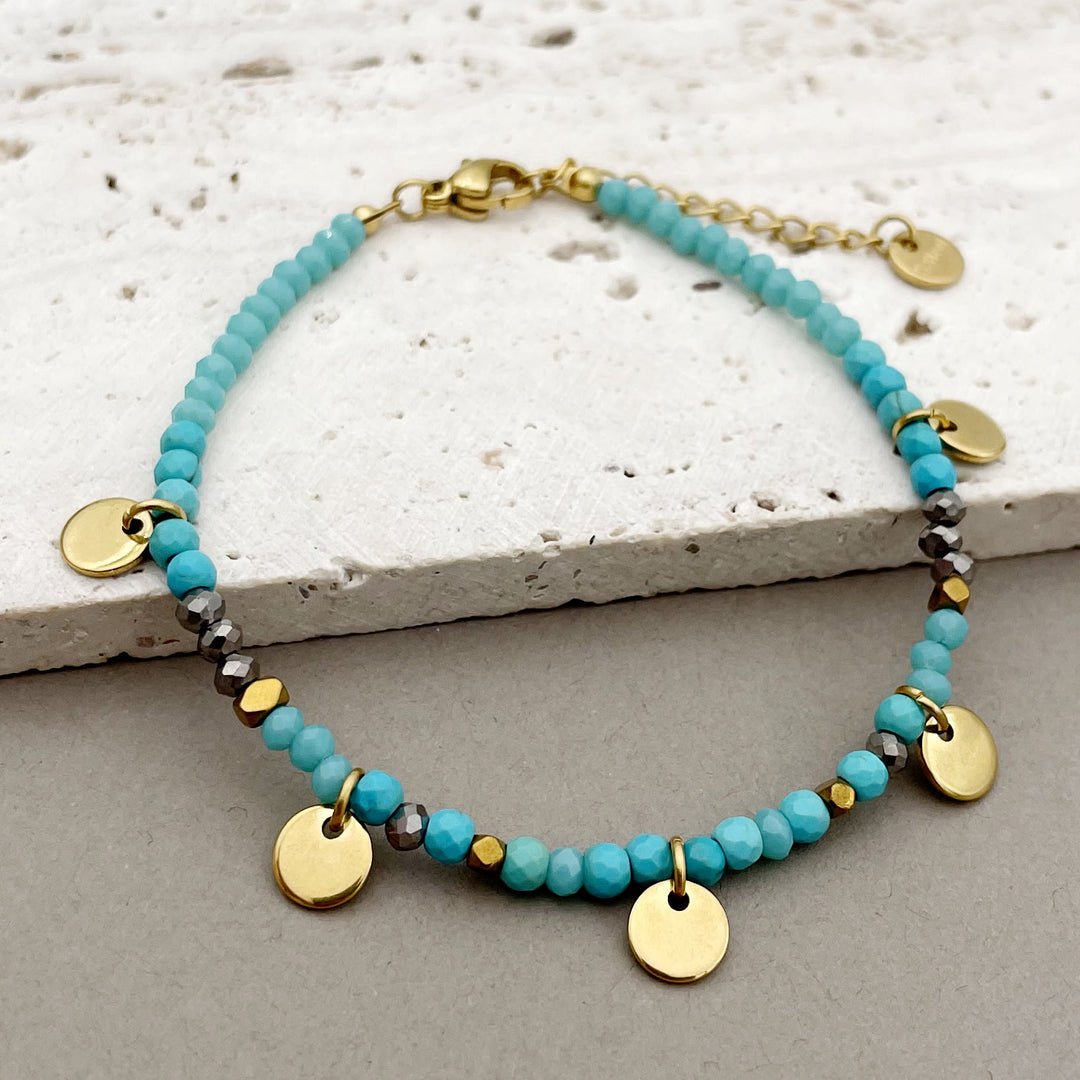 Bracelet à breloques en forme de disque en titane avec perles en pierre naturelle Olivenorma
