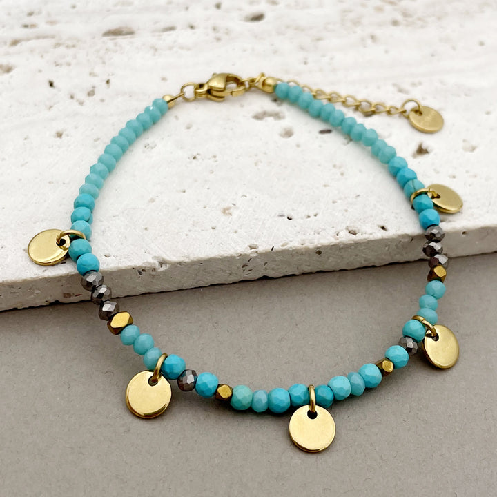 Bracelet à breloques en forme de disque en titane avec perles en pierre naturelle Olivenorma