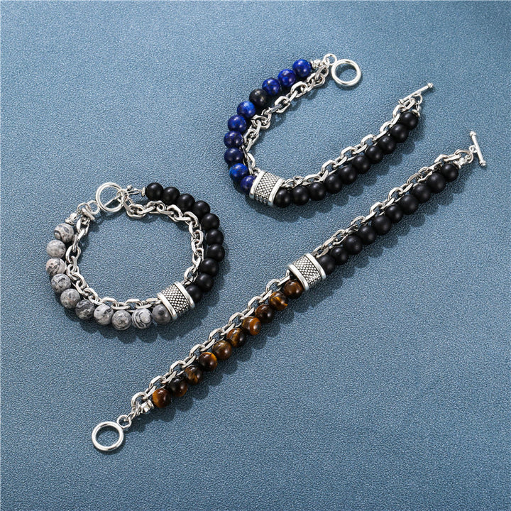 Bracelet pour homme Olivenorma Punk Frosted Stone Combinaison Forme géométrique 
