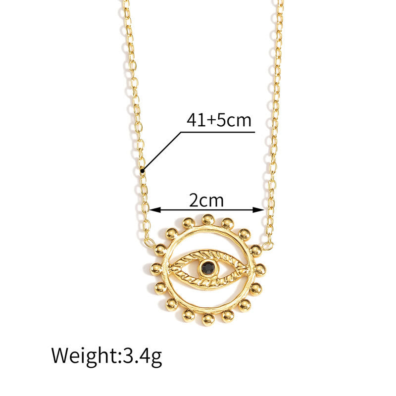 Collier rond creux en acier inoxydable plaqué or 18 carats avec mauvais œil Olivenorma