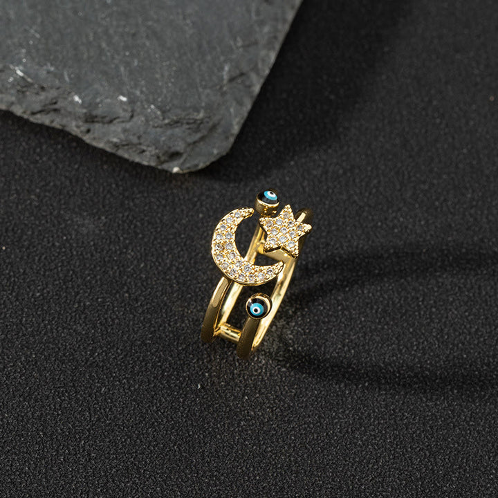 Bague ajustable Olivenorma en zircon blanc avec mauvais œil