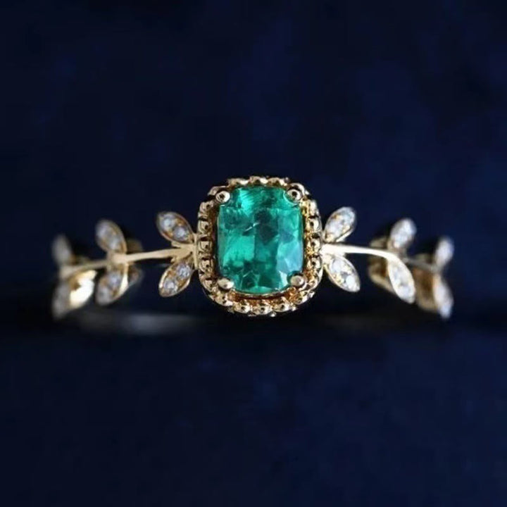 Bague Olivenorma Vintage Feuille Émeraude Avec Zircon