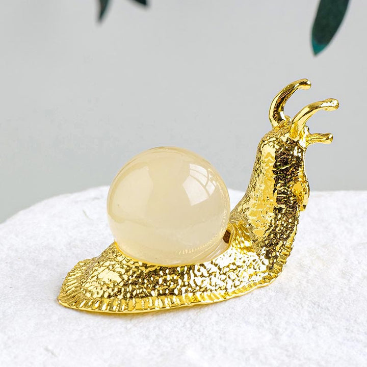 Support de boule de cristal naturel Olivenorma, petite décoration en pierre précieuse en forme d'escargot