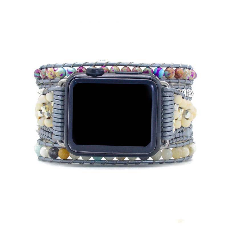 Bracelet enveloppant pour Apple Watch en jaspe naturel et amazonite Olivenorma