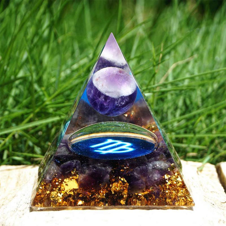 Pyramide d'orgone du zodiaque Vierge en améthyste Olivenorma