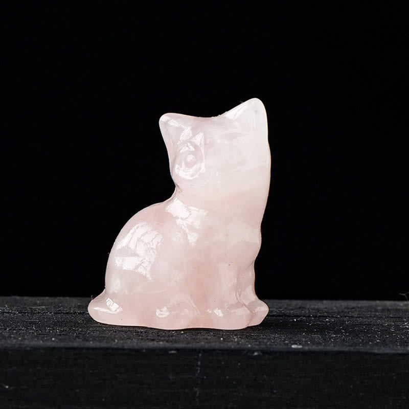 Décoration en pierre précieuse sculptée en forme de chat porte-bonheur en cristal naturel Olivenorma - Quartz rose - image 8