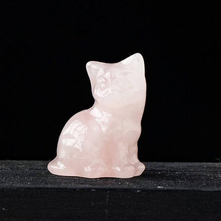 Décoration en pierre précieuse sculptée en forme de chat porte-bonheur en cristal naturel Olivenorma - Quartz rose - image 8