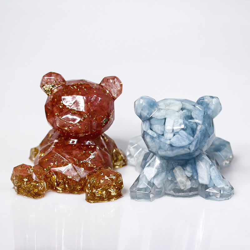 Décoration en pierre précieuse en forme d'ours avec miroir en cristal Olivenorma