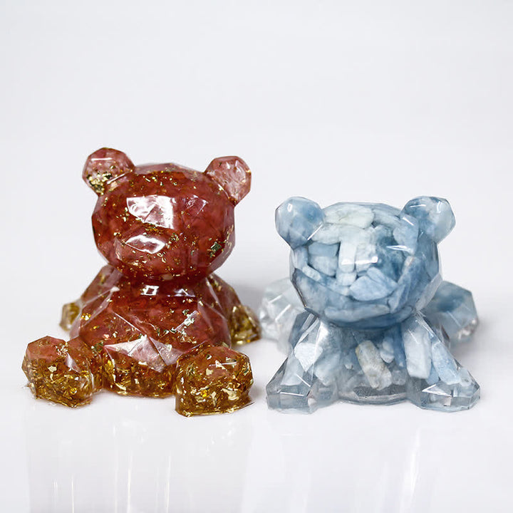 Décoration en pierre précieuse en forme d'ours avec miroir en cristal Olivenorma