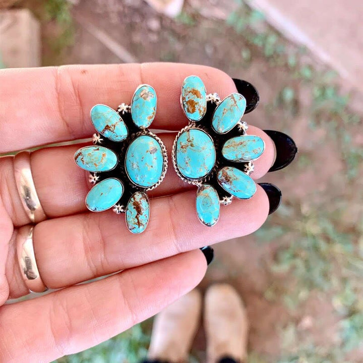 Boucles d'oreilles Olivenorma style bohème vintage avec pierres naturelles turquoise 