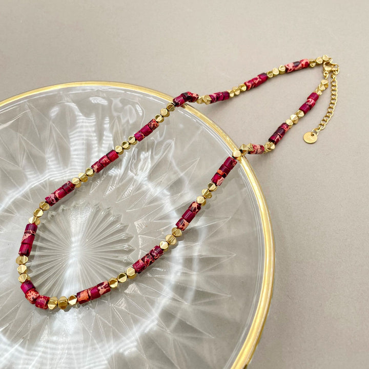 Collier en acier titane 14 carats avec pierres naturelles Olivenorma 