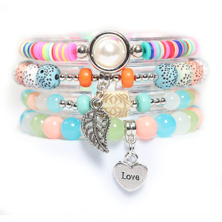 Ensemble de bracelets à breloques en forme de cœur et de feuille Olivenorma 