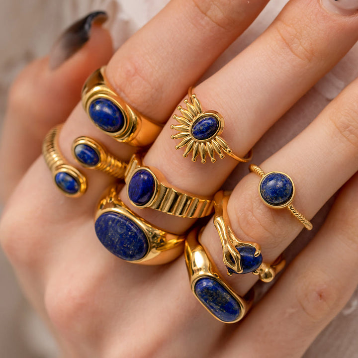 Ensemble de bagues vintage en acier titane et lapis-lazuli Olivenorma Court 
