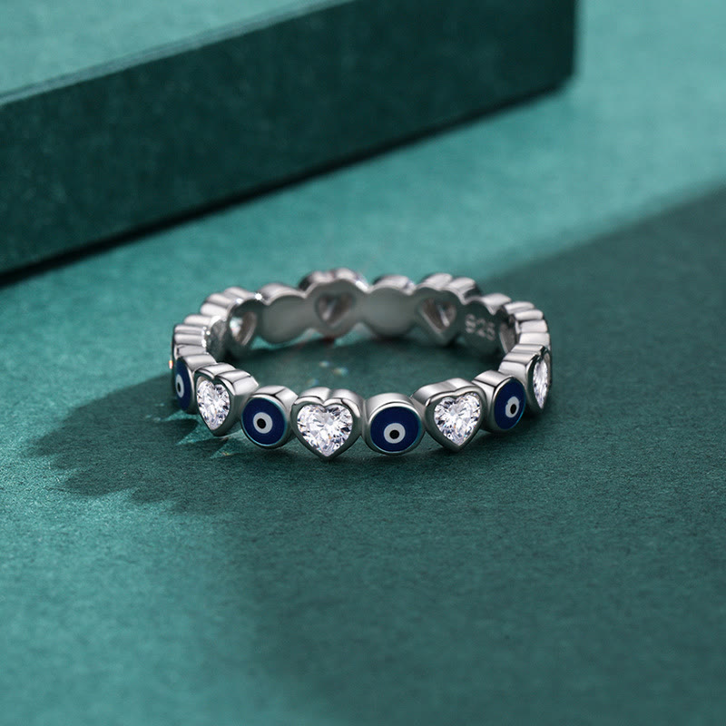 Bague Olivenorma en argent sterling S925 avec zircon blanc et cœur mauvais œil - Mauvais œil bleu marine et zircon blanc - 10 - image 0