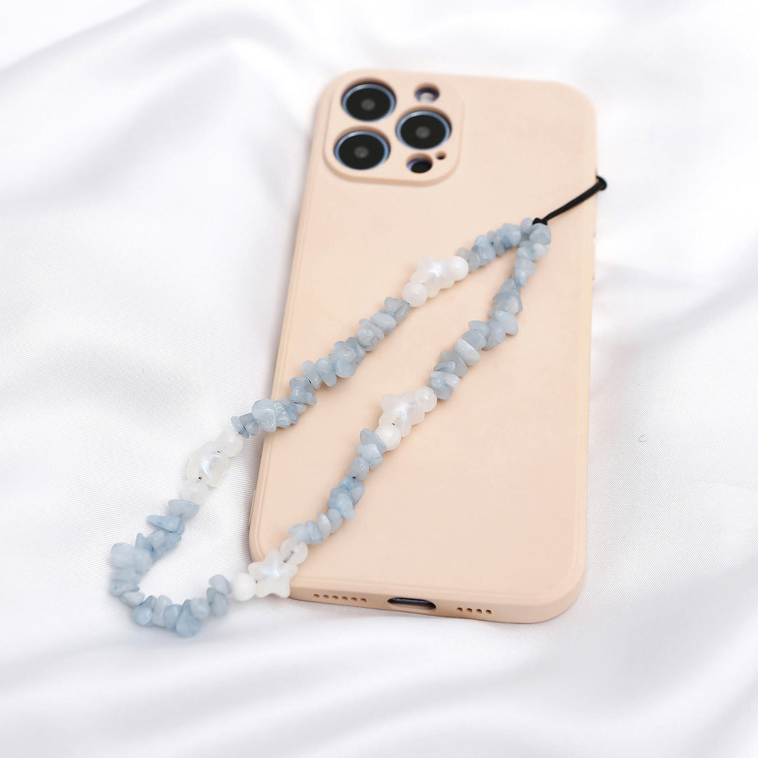 Sangle de téléphone en perles de pierre concassée faites à la main Olivenorma avec pentagramme