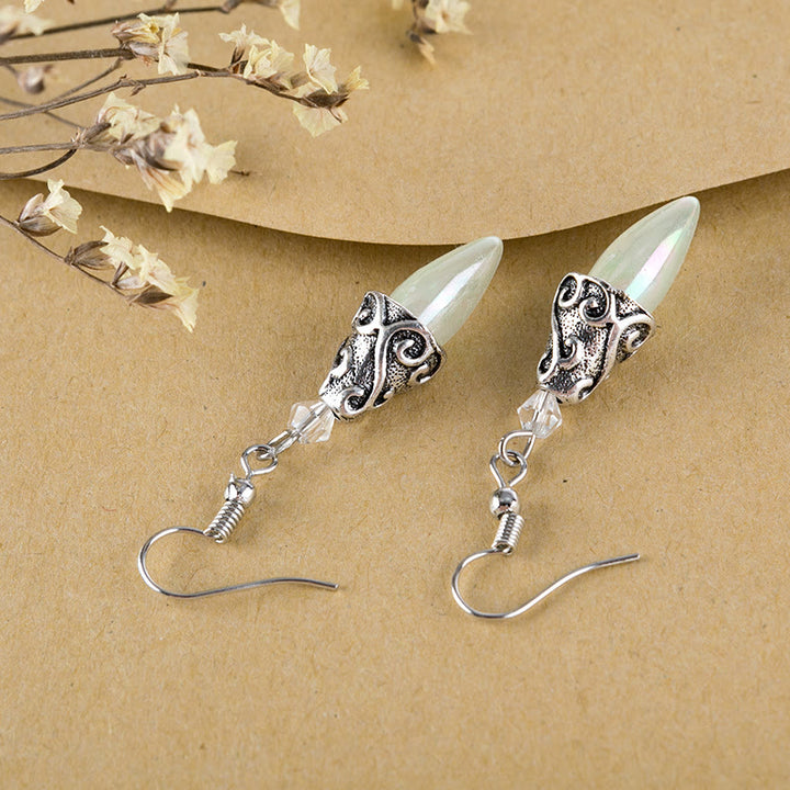 Boucles d'oreilles pendantes en argent pur avec pierre de lune de style royal Olivenorma