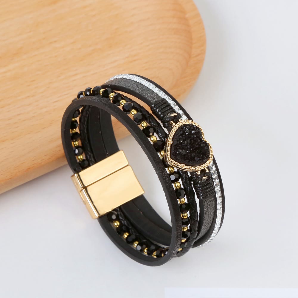 Bracelet en cuir tressé multicouche en forme de cœur Olivenorma