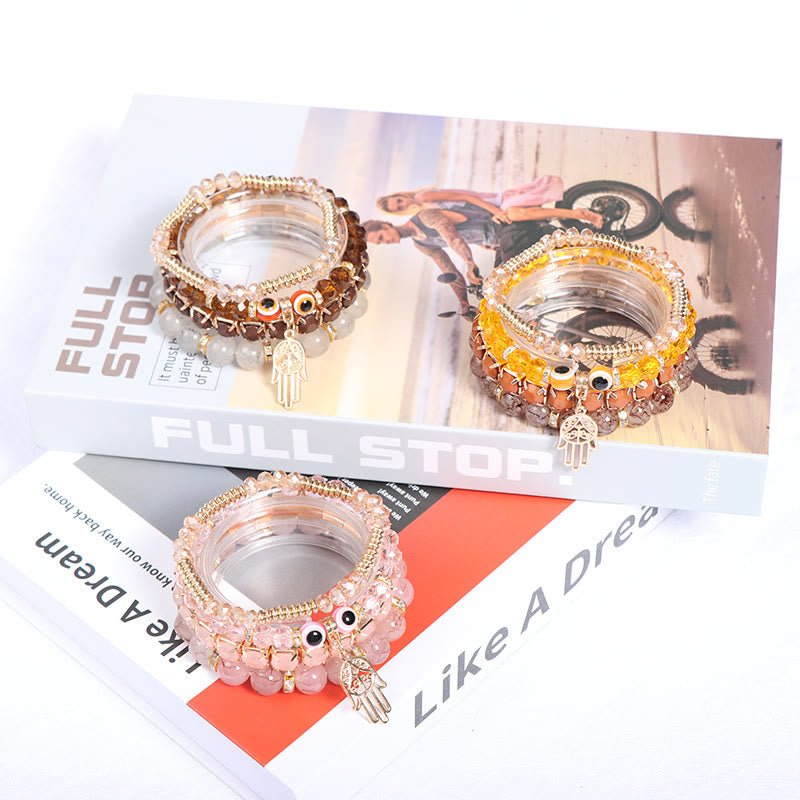 Ensemble de bracelets à quatre rangs de perles Evil Eye Hamsa Olivenorma 