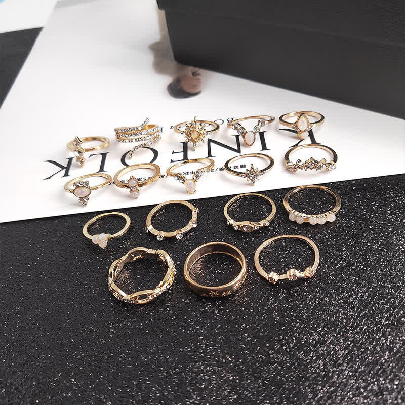Ensemble de bagues Olivenorma Vintage Opal 17 pièces 