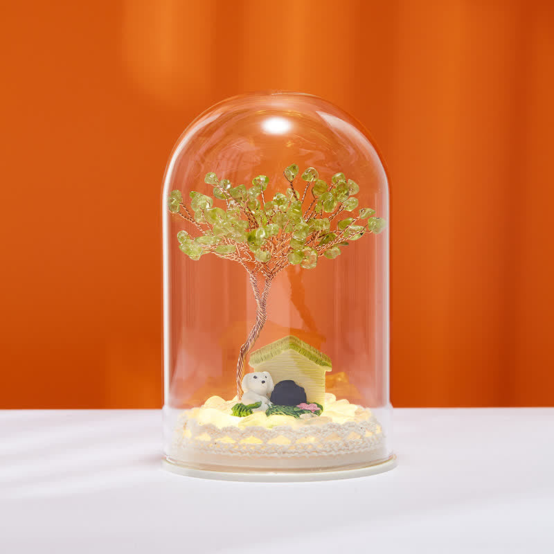 Décoration d'arbre Feng Shui avec couvercle en verre cristal naturel Olivenorma 