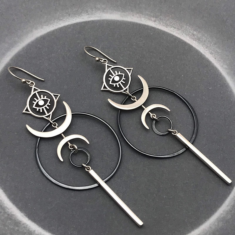 Boucles d'oreilles longues Olivenorma géométriques rondes en forme de croissant de lune et de sorcière maléfique