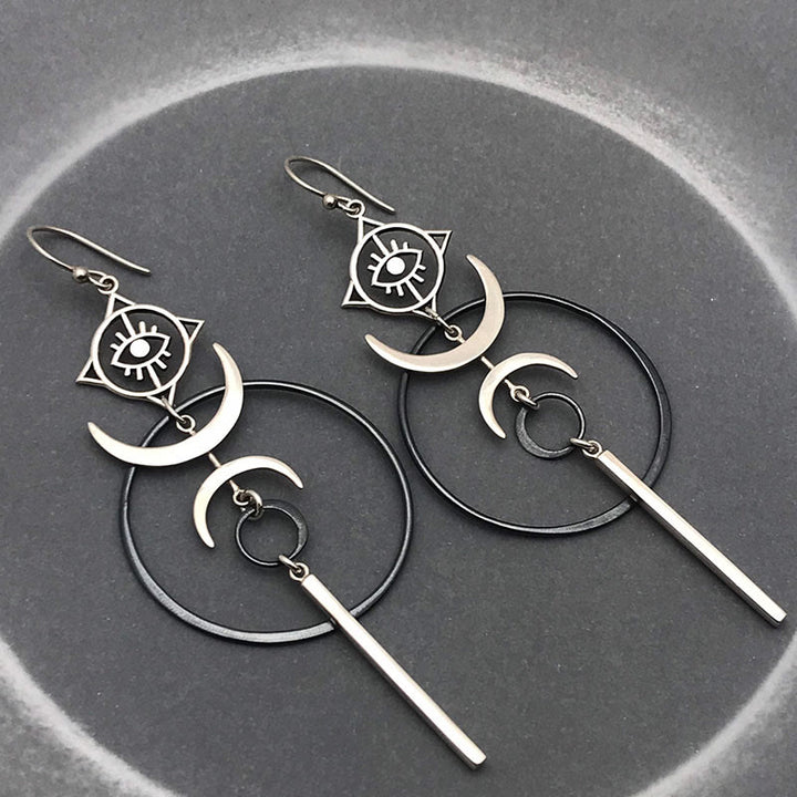 Boucles d'oreilles longues Olivenorma géométriques rondes en forme de croissant de lune et de sorcière maléfique