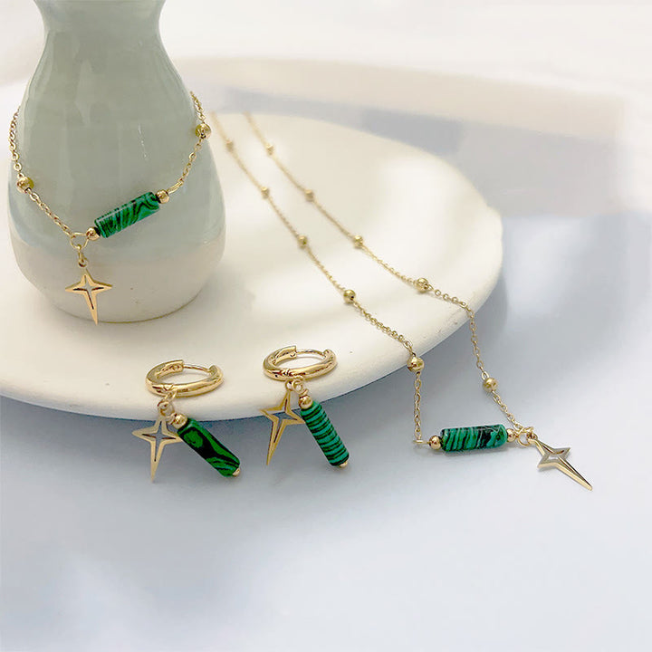Collier et bracelet avec pendentif étoile en malachite naturelle Olivenorma