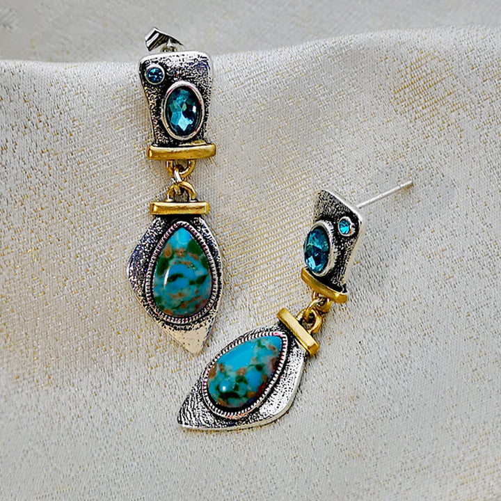Boucles d'oreilles en argent avec topaze bleue et pierre empereur Olivenorma 