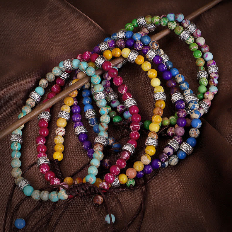 Bracelet tressé en perles de pierre impériale multicolore naturelle Olivenorma 
