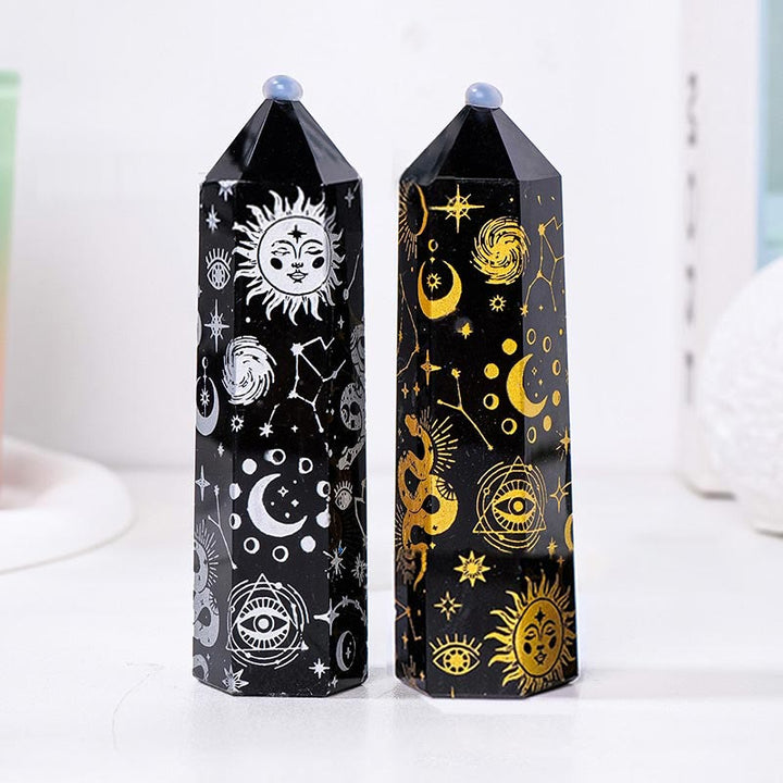 Tour de cristal d'obsidienne Olivenorma Baguettes de cristal hexagonales