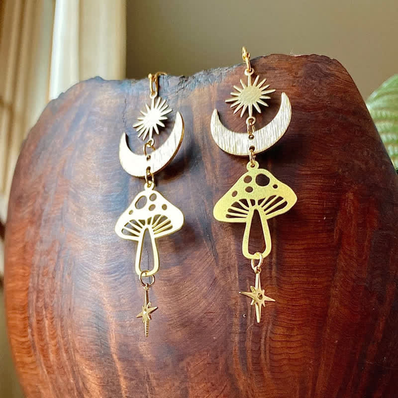 Boucles d'oreilles Olivenorma Bohemia Gold Champignon Lune Étoile