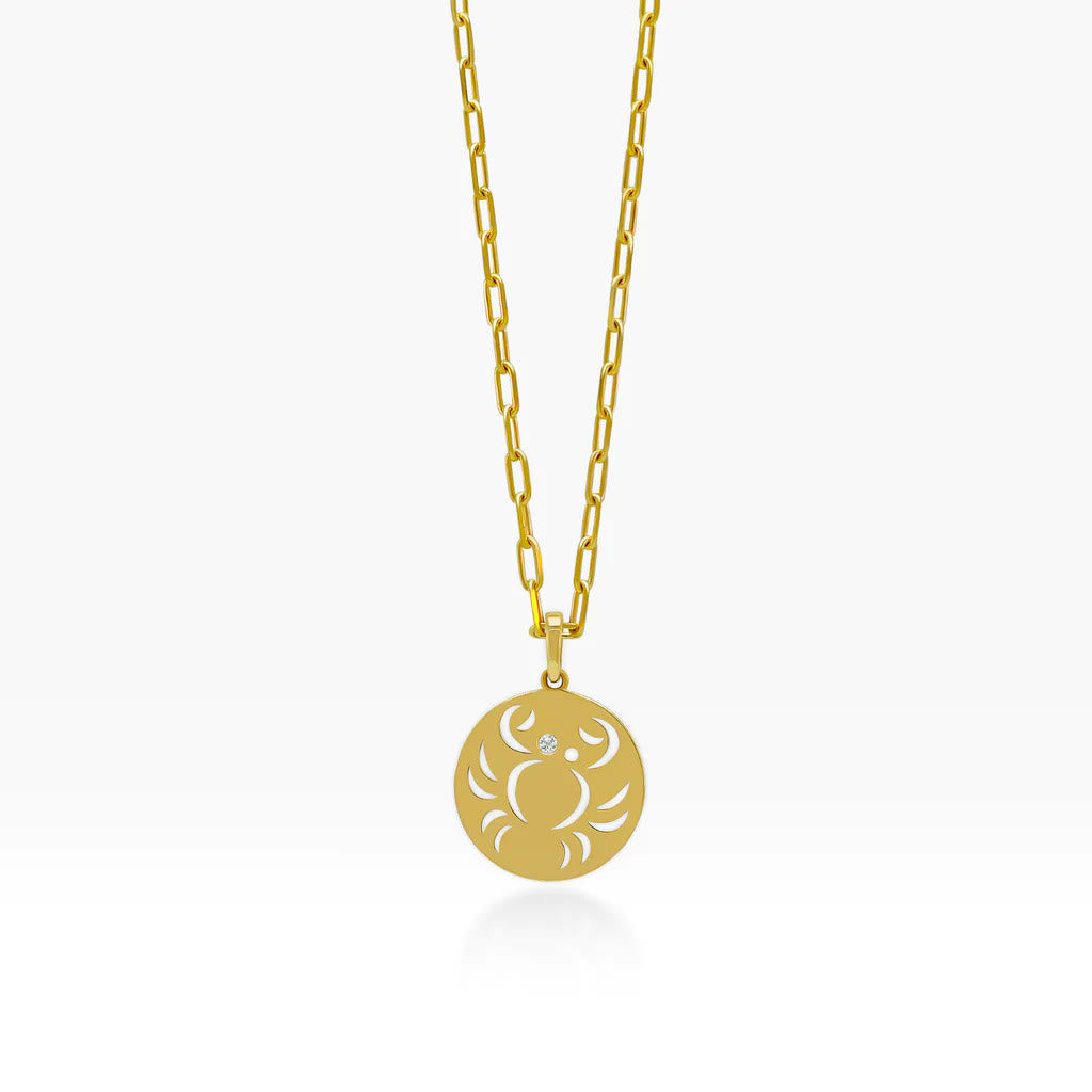 Collier en acier inoxydable avec cercle creux en zircon blanc et signe du zodiaque Olivenorma 