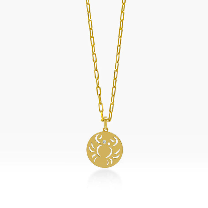 Collier en acier inoxydable avec cercle creux en zircon blanc et signe du zodiaque Olivenorma 