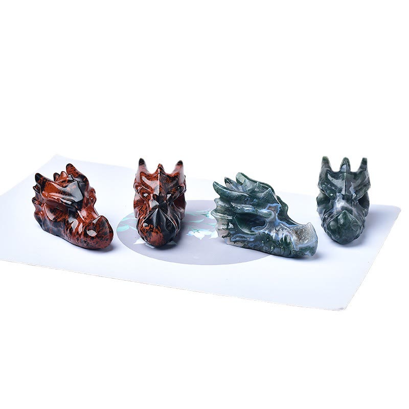 Décoration en pierre précieuse en forme de tête de dragon en acajou et obsidienne Olivenorma 